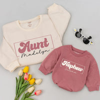 Personalized Auntie and Nephew Sweatshirts with Retro Minimalist Design Custom Names Family Matching Outfits Soft Cotton Gift Idea