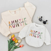 Personalized Auntie and Niece Matching Shirts with Custom Names Modern Blocky Font Trendy Family Outfit New Aunt Gift for Baby or Toddler