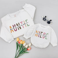 Personalized Auntie and Niece Matching Shirts with Custom Names Modern Blocky Font Trendy Family Outfit New Aunt Gift for Baby or Toddler