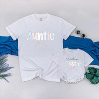 Personalized Auntie and Niece Matching Shirts Light Blue Pink Gingham Bow Design Sweet Custom Gift for Auntie's Girl or Baby Shower