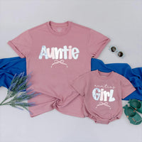 Personalized Auntie and Niece Matching Shirts Light Blue Pink Gingham Bow Design Sweet Custom Gift for Auntie's Girl or Baby Shower