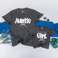 Personalized Auntie and Niece Matching Shirts Light Blue Pink Gingham Bow Design Sweet Custom Gift for Auntie's Girl or Baby Shower