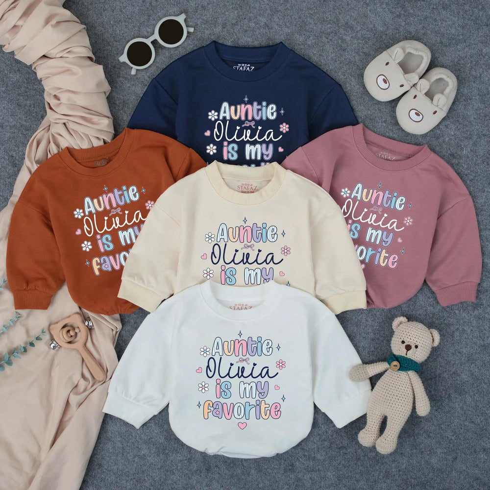Personalized Auntie Olivia Is My Favorite Baby Romper Cute Infant Outfit Comfortable Toddler Clothes Gift for Baby Shower or New Aunt