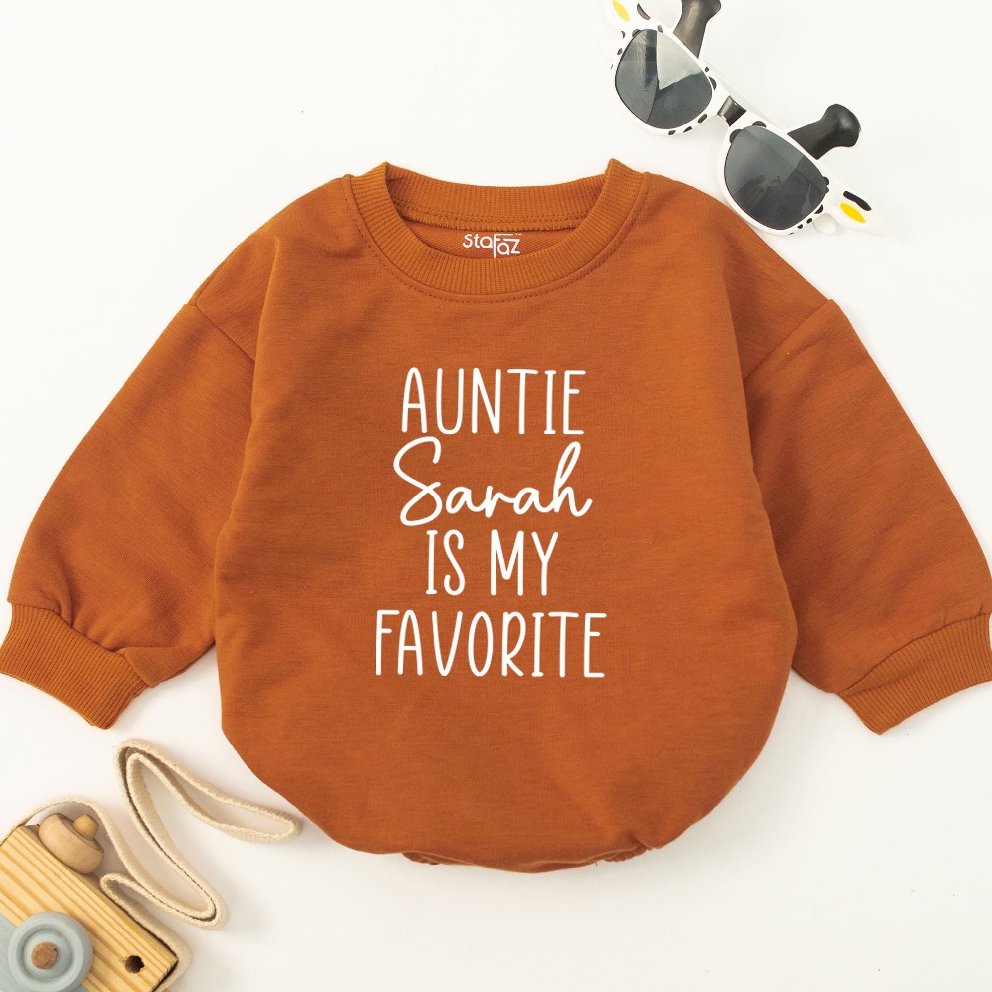 Personalized Auntie Sarah Is My Favorite Baby Romper Custom Baby Reveal Outfit Soft Cotton Infant Gift Comfortable Bodysuit Clothes