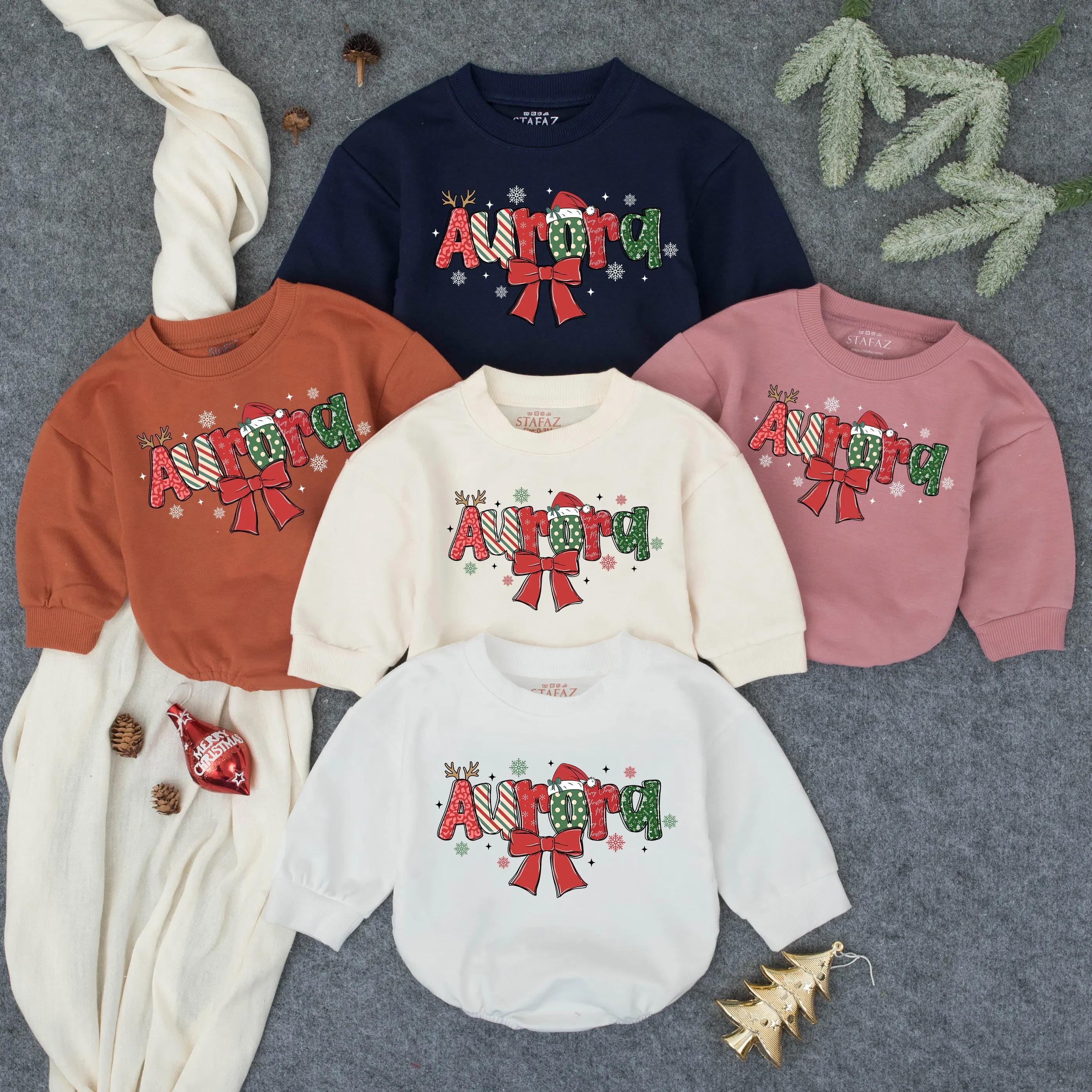 Personalized Aurora Christmas Baby Bodysuit Festive Infant Romper Holiday Outfit Red Green White Joyful Gift Occasion Baby Shower