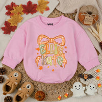 Personalized Autumn Baby Romper with Gingham Bow and Name Ellie Kate Fall Outfit Thanksgiving Baby Clothes Holiday Shower Gift