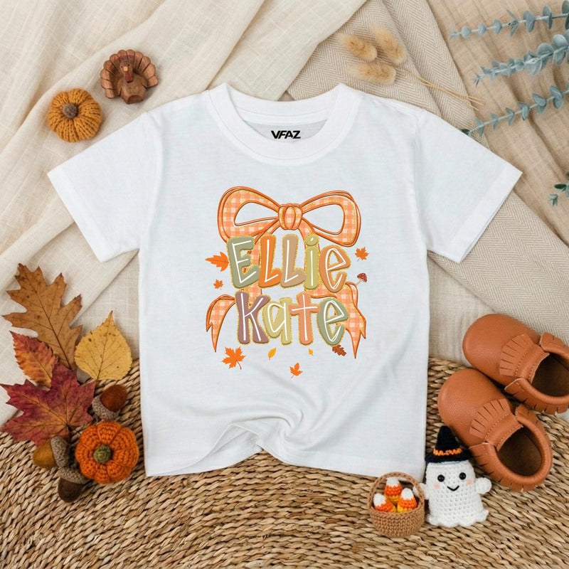 Personalized Autumn Baby Romper with Gingham Bow and Name Ellie Kate Fall Outfit Thanksgiving Baby Clothes Holiday Shower Gift