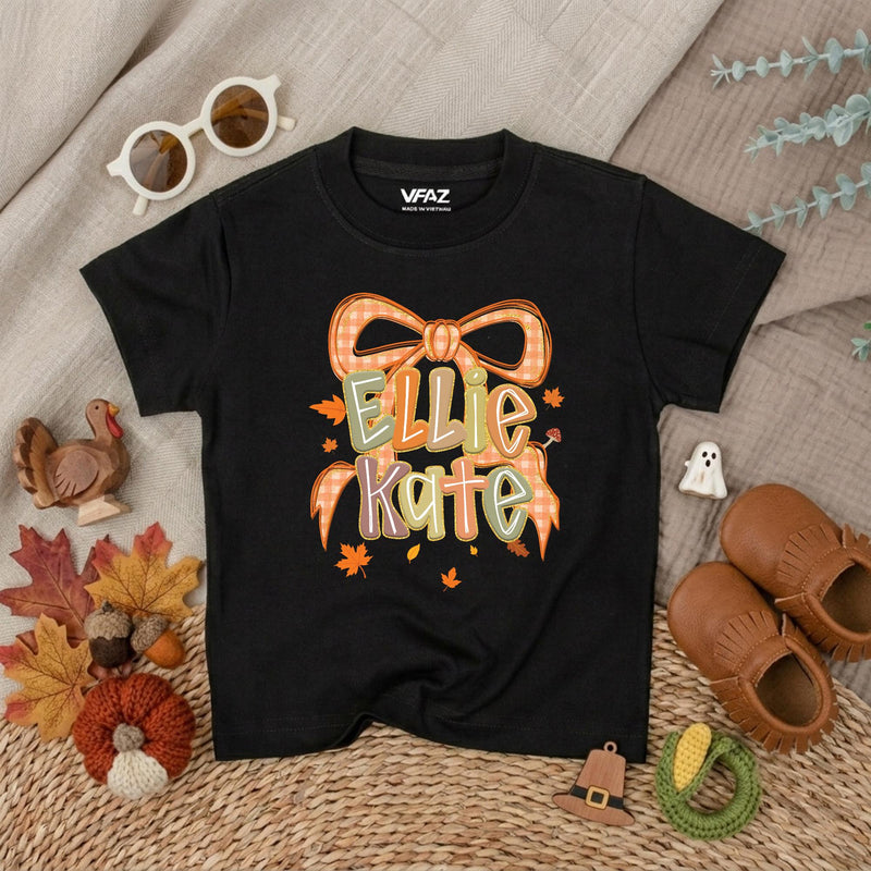 Personalized Autumn Baby Romper with Gingham Bow and Name Ellie Kate Fall Outfit Thanksgiving Baby Clothes Holiday Shower Gift