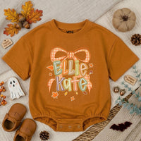 Personalized Autumn Baby Romper with Gingham Bow and Name Ellie Kate Fall Outfit Thanksgiving Baby Clothes Holiday Shower Gift