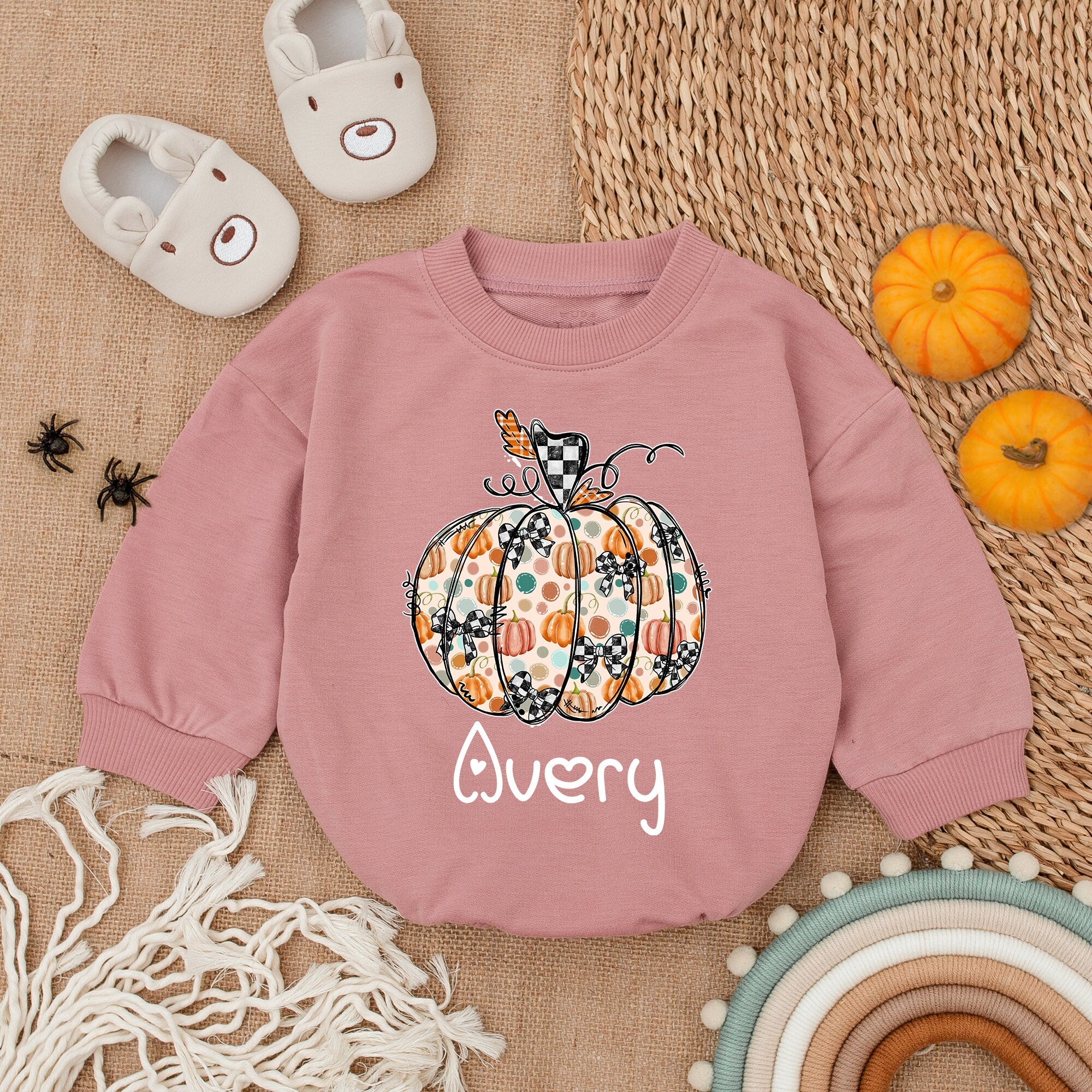 Personalized Avery Pumpkin Romper First Thanksgiving Baby Outfit Soft Fall Infant Clothes Perfect Baby Shower Gift