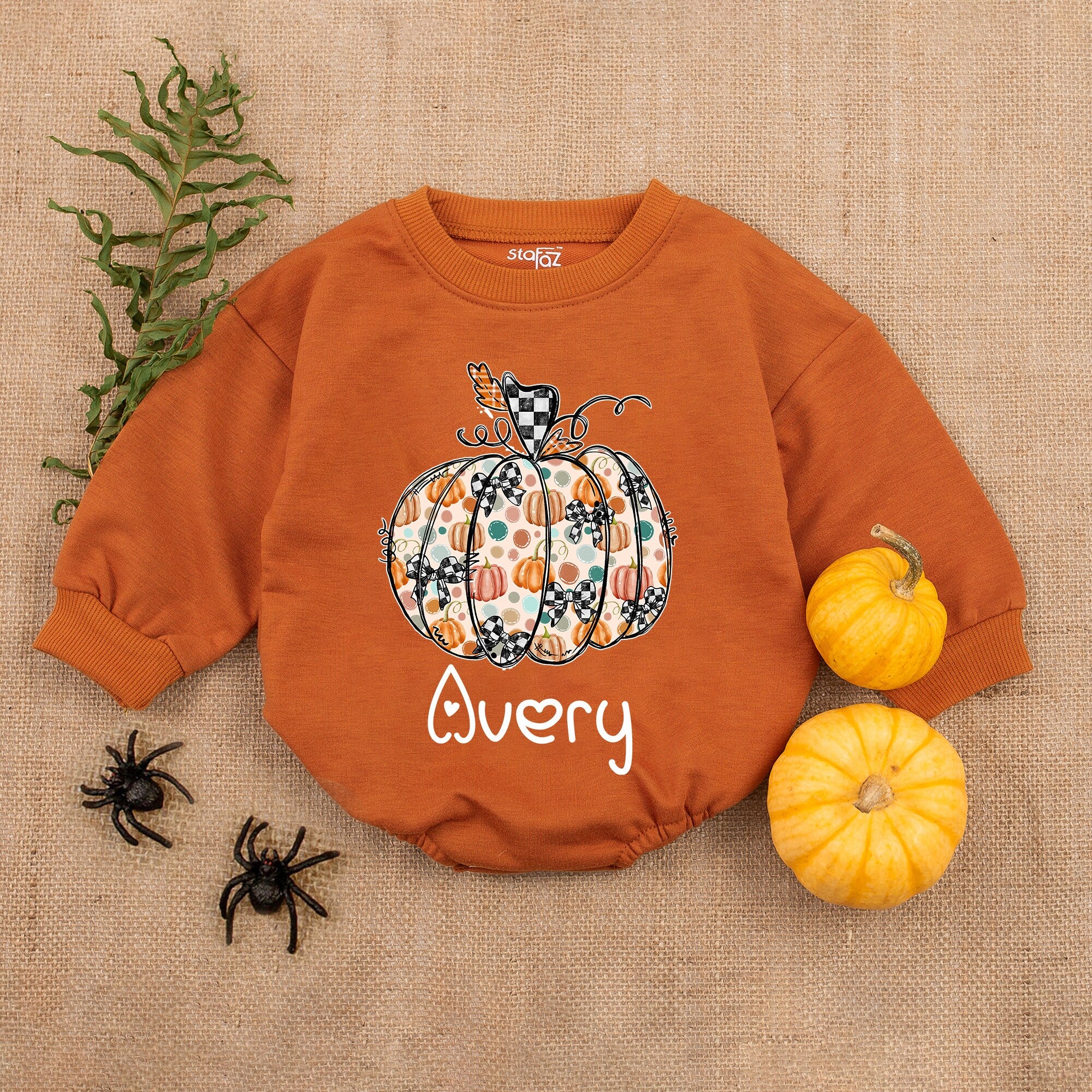Personalized Avery Pumpkin Romper First Thanksgiving Baby Outfit Soft Fall Infant Clothes Perfect Baby Shower Gift
