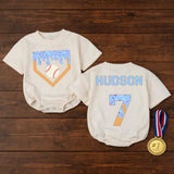 Personalized Baby Baseball Romper with Name and Number, Cute Ice Cream Drip Sports Outfit for Game Day, Soft Cotton Infant Bodysuit Gift