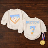 Personalized Baby Baseball Romper with Name and Number, Cute Ice Cream Drip Sports Outfit for Game Day, Soft Cotton Infant Bodysuit Gift