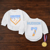 Personalized Baby Baseball Romper with Name and Number, Cute Ice Cream Drip Sports Outfit for Game Day, Soft Cotton Infant Bodysuit Gift