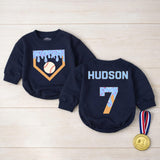 Personalized Baby Baseball Romper with Name and Number, Cute Ice Cream Drip Sports Outfit for Game Day, Soft Cotton Infant Bodysuit Gift