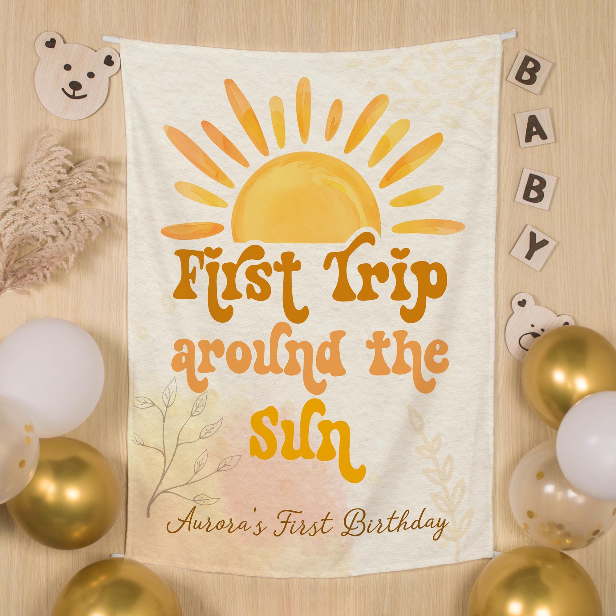 Personalized Baby Birthday Outfit Sun-Themed 1st Birthday Romper with Silk Banner Bright Yellow and Orange Happy Boy Celebration Gift