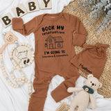 Personalized Baby Bodysuit Book My Reservation for Grandma and Grandpa's Cute House Design Newborn Gift Soft Cotton Outfit Fun Family Trip