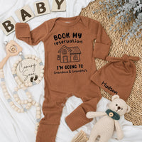 Personalized Baby Bodysuit Book My Reservation for Grandma and Grandpa's Cute House Design Newborn Gift Soft Cotton Outfit Fun Family Trip