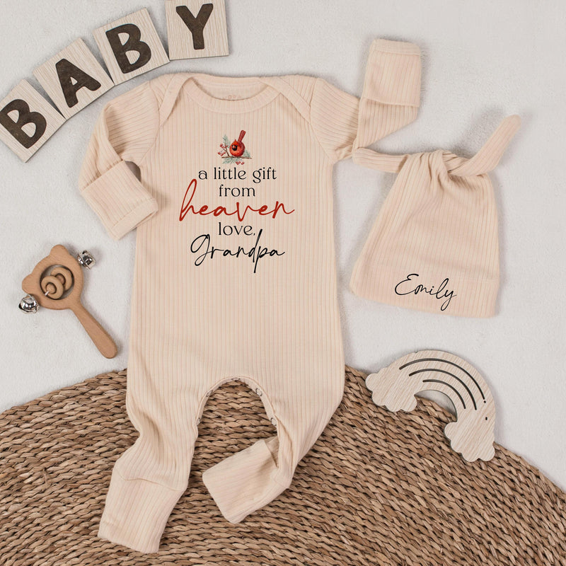 Personalized Baby Bodysuit with Cardinal Artwork, 'A Little Gift from Heaven' Quote, Soft Cotton Newborn Outfit, Memorial Gift from Grandpa