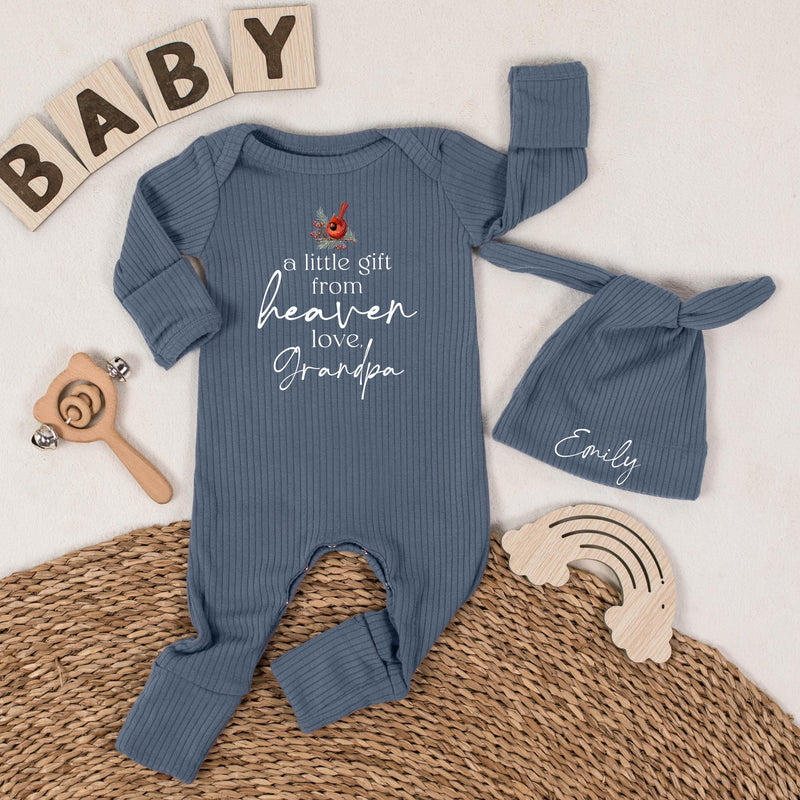 Personalized Baby Bodysuit with Cardinal Artwork, 'A Little Gift from Heaven' Quote, Soft Cotton Newborn Outfit, Memorial Gift from Grandpa