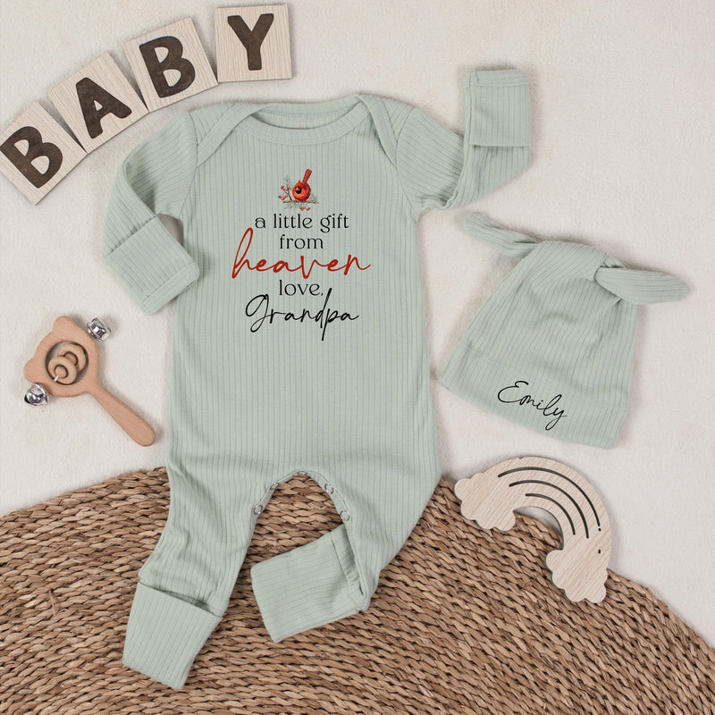 Personalized Baby Bodysuit with Cardinal Artwork, 'A Little Gift from Heaven' Quote, Soft Cotton Newborn Outfit, Memorial Gift from Grandpa