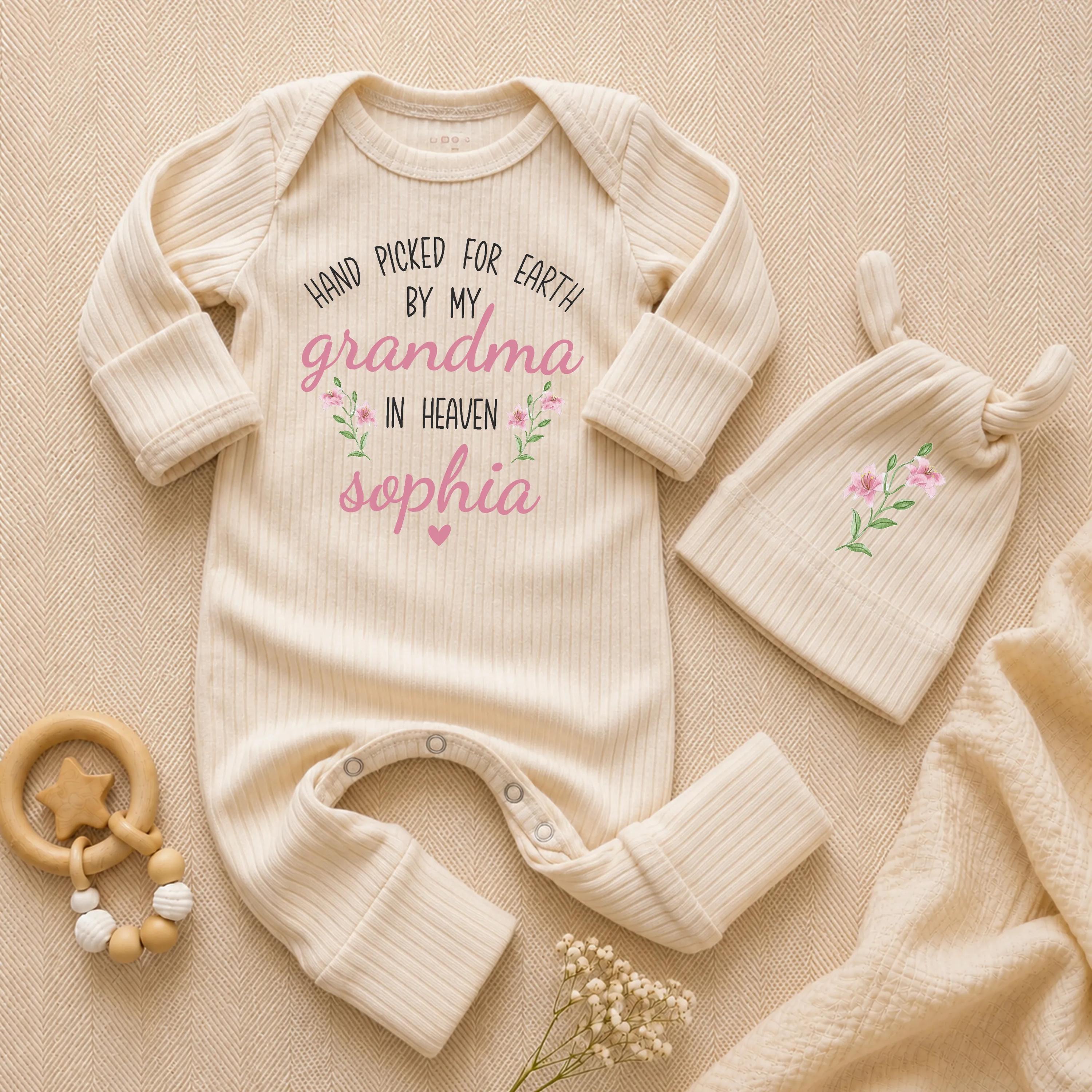 Personalized Baby Bodysuit with 'Hand Picked by Grandma in Heaven' Quote, Soft Cotton Newborn Outfit, Memorial Baby Shower Gift
