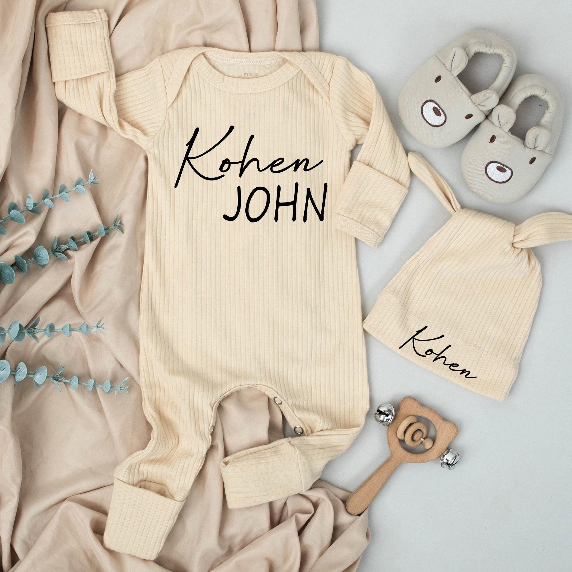 Personalized Baby Bodysuit and Hat Set with Custom Name Design, Going Home Outfit, Newborn Clothes, Unique Baby Shower Gift Idea