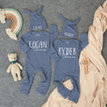 Custom Baby Name Bodysuit and Hat Set for Newborns, Soft Cotton Coming Home Outfit, Personalized Twin Baby Clothes, Gender-Neutral Gift