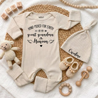Personalized Baby Bodysuit and Hat Set, Hand Picked for Earth by Grandma in Heaven, Custom Newborn Outfit, Sentimental Baby Shower Gift