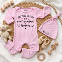 Personalized Baby Bodysuit and Hat Set, Hand Picked for Earth by Grandma in Heaven, Custom Newborn Outfit, Sentimental Baby Shower Gift