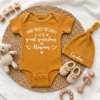 Personalized Baby Bodysuit and Hat Set, Hand Picked for Earth by Grandma in Heaven, Custom Newborn Outfit, Sentimental Baby Shower Gift