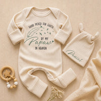 Personalized Baby Bodysuit & Hat Set - Hand Picked for Earth by My Papaw in Heaven - Soft Cotton Newborn Outfit for Memorial Gift