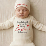 Personalized Baby Bodysuit and Hat Set - 'Hand Picked for Earth by My Custom in Heaven' Quote, Ribbed Cotton Newborn Gift for Memorials