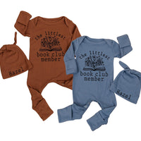 Personalized Baby Bodysuit & Hat Set with 'The Littlest Book Club Member' Artwork, Soft Cotton Outfit for Newborns, Perfect Baby Shower Gift