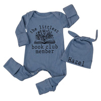 Personalized Baby Bodysuit & Hat Set with 'The Littlest Book Club Member' Artwork, Soft Cotton Outfit for Newborns, Perfect Baby Shower Gift