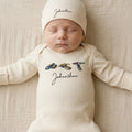 Personalized Baby Bodysuit and Hat Set with Mallard Duck Print, Custom Name Ribbed Cotton Romper, Newborn Outfit for Baby Shower Gift