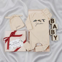 Personalized Baby Bodysuit and Hat Set with Mallard Duck Print, Custom Name Ribbed Cotton Romper, Newborn Outfit for Baby Shower Gift