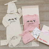 Personalized Baby Bodysuit and Hat Set with Mallard Duck Print, Custom Name Ribbed Cotton Romper, Newborn Outfit for Baby Shower Gift
