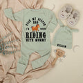 Personalized Baby Bodysuit and Hat Set Pack My Diaper Bag I'm Going Riding with Mommy Cute Horse Design Infant Outfit Gift for Newborn