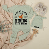 Personalized Baby Bodysuit and Hat Set Pack My Diaper Bag I'm Going Riding with Mommy Cute Horse Design Infant Outfit Gift for Newborn