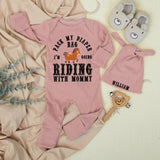 Personalized Baby Bodysuit and Hat Set Pack My Diaper Bag I'm Going Riding with Mommy Cute Horse Design Infant Outfit Gift for Newborn