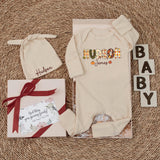 Personalized Baby Bodysuit & Hat Set with Patchwork Pumpkin Name Design, Soft Cotton Fall Outfit for Newborns, Perfect for Autumn Photos