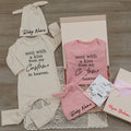 Personalized baby bodysuit and hat set with 'Sent with a kiss from my Custom in heaven' quote, soft cotton newborn outfit, baby shower gift