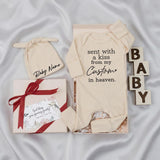 Personalized baby bodysuit and hat set with 'Sent with a kiss from my Custom in heaven' quote, soft cotton newborn outfit, baby shower gift