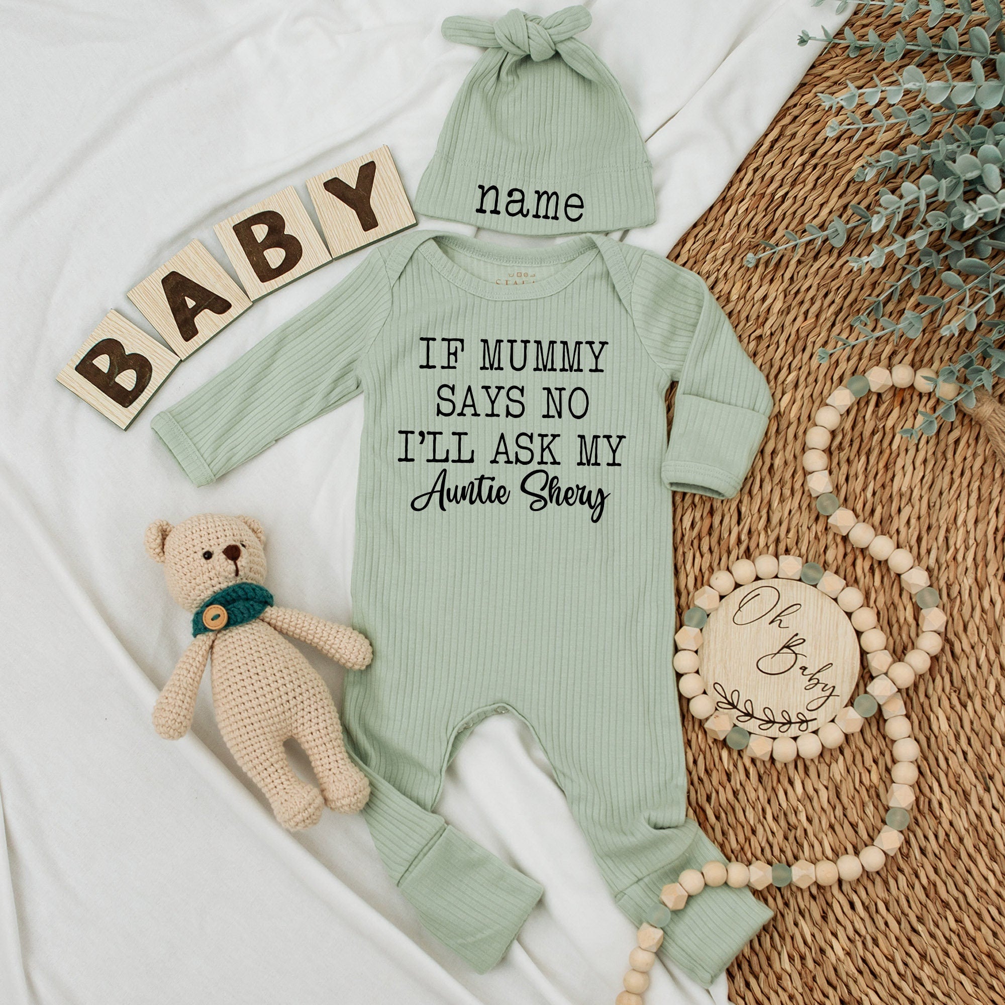 Personalized Baby Bodysuit If Mummy Says No I'll Ask Auntie Shery Newborn Outfit Custom Name Baby Shower Gift Cotton Comfortable Clothing