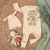 Personalized Baby Bodysuit Just Moved Out of Mom’s Place Own Crib Design Newborn Outfit Cotton Coming Home Gift Boho Rainbow Colors