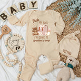 Personalized Baby Bodysuit Pack My Bags I'm Going to Grandma's House Bear Design Newborn Outfit Soft Cotton New Grandparent Gift