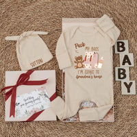Personalized Baby Bodysuit Pack My Bags I'm Going to Grandma's House Bear Design Newborn Outfit Soft Cotton New Grandparent Gift