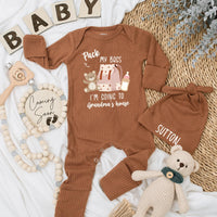 Personalized Baby Bodysuit Pack My Bags I'm Going to Grandma's House Bear Design Newborn Outfit Soft Cotton New Grandparent Gift