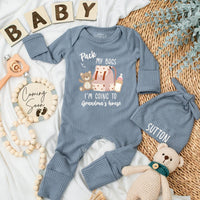Personalized Baby Bodysuit Pack My Bags I'm Going to Grandma's House Bear Design Newborn Outfit Soft Cotton New Grandparent Gift
